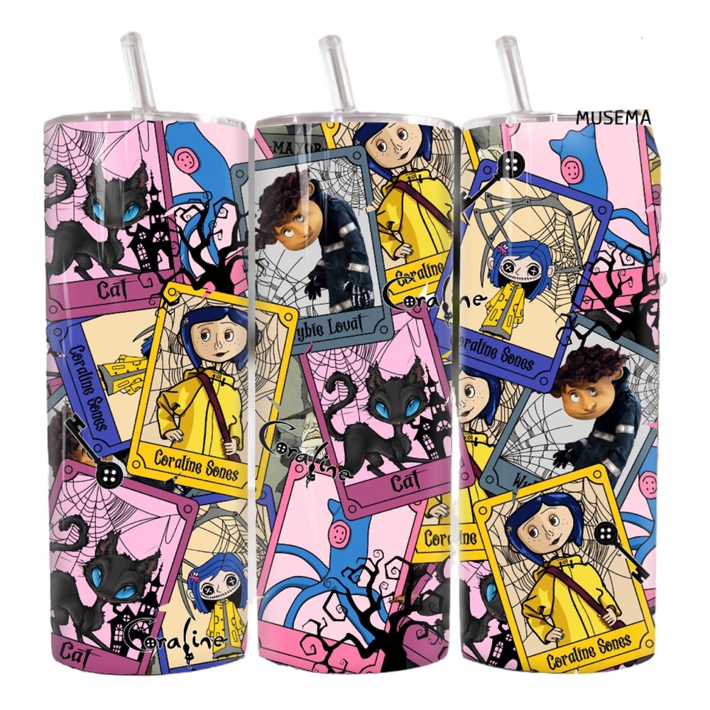 Coraline Themed Tumbler with Straw